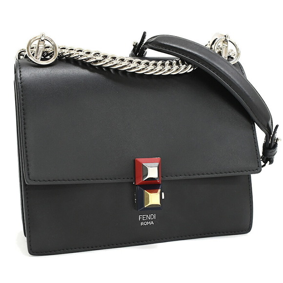 Fendi Leather Shoulder Canai Bag Rainbow Stud Black - Picture 1 of 8